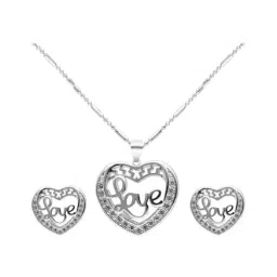 Sri Jagdamba Pearls Love Clear & Silver Alloy Pendant Set-image-5