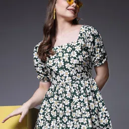 BEING NAUGHTY Women Floral Print Puff Sleeve Fit & Flare Dress-picture-28