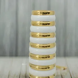 The Decor Lane White & Gold-coloured Ribbed Bands Ceramic Flower Vase-picture-34