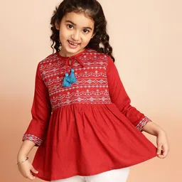 ISHTI Rayon Three Fourth Sleeves Abstract Embroidered Top - Maroon-picture-10