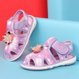 Cute Walk by Babyhug Velcro Closure Musical Sandal with Stone Floral Applique - Purple-picture-31