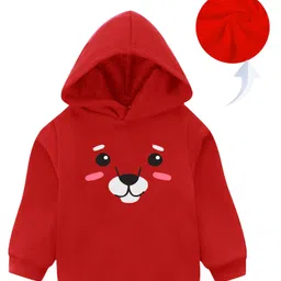 KAVEE Fleece Full Sleeves Bear Face Printed Hooded Sweatshirt - Red-picture-19
