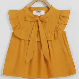 Chuppan Chupai Rayon Sleeveless Bow Tie Up Detailed Peplum Top - Mustard-picture-17