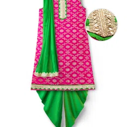 EARTHY TOUCH Brocade Woven Kurti Dhoti & Dupatta Set With Floral Print - Pink-picture-18