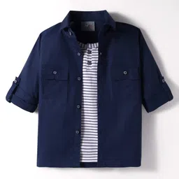 Dapper Dudes Full Sleeves Solid Shirt With Attached Tee - Navy-picture-23