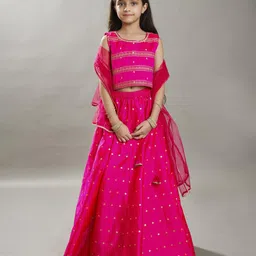 Bitiya By Bhama Silk Woven Sleeveless Gota Lace Embellished Flared Lehenga Choli Set With Dupatta - Pink-picture-17