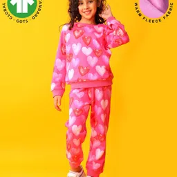 Anthrilo Fleece Knit Full Sleeves Hearts Printed Coordinating Winter Sweatshirt With Joggers Set - Pink-picture-19