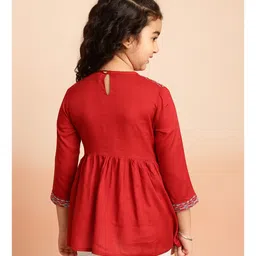 ISHTI Rayon Three Fourth Sleeves Abstract Embroidered Top - Maroon image 3