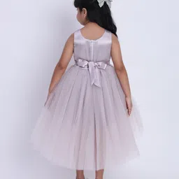 Toy Balloon Kids Net Woven Sleeveless Foil Dots Printed Gota Lace Embellished High Low Dress - Lavender image 3