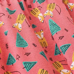 Babyhug Full Length Cotton Knit Pajama Fox Printed - Coral image 3