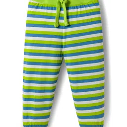 Babyhug Cotton Knit Full Length Lounge Pant With Stripes Pack Of 3 - Lime Green & Blue image 2