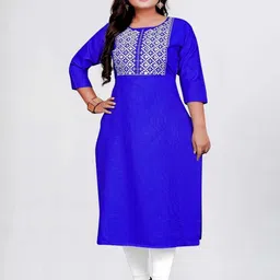 KURTI ZONE Floral Embroidered Round Neck Cotton Kurta-picture-18