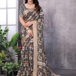 vj fashion Geometric Printed Woven Design Zari Saree-image-31