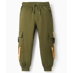 OLLINGTON ST. Cotton Looper Knit Full Sleeves Printed Hoodie Front Open Sweatshirts & Knit Joggers with Jungle Theme Print - Multicolor & Dark Olive image 4