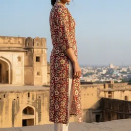 THE FAB FACTORY Floral Printed Boat Neck Kurti image 4