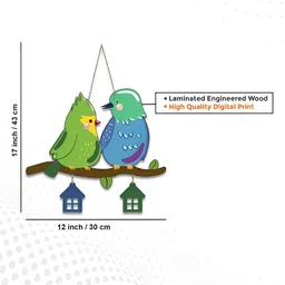 ArtVibes Green & Blue Printed Cute Pair Of Birds Wooden Wall Hanging image 4