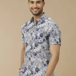 Linen Club Men Contemporary Fit Spread Collar Floral Printed Slim Fit Casual Shirt-image-55