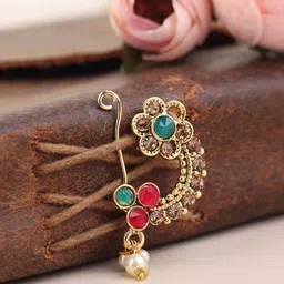 CLIPZON Sterling Silver Stone-Studded & Beaded Ring Nosepin-picture-35