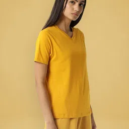 RAREISM Mustard Cotton Solid Short Sleeves T-Shirt image 3