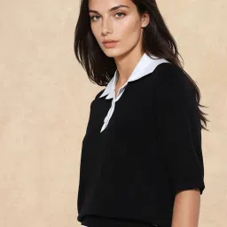 RAREISM Black Viscose Solid Short Sleeves Top image 3