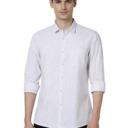 Peter England White Cotton Slim fit Stripes Shirt-picture-18