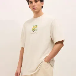 The Bear House Cream Cotton Printed Regular Fit T-Shirt-image-47