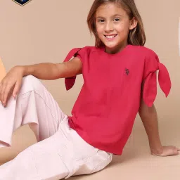U.S. Polo Assn. Girls Red Tie Up Sleeves Regular Top image 3