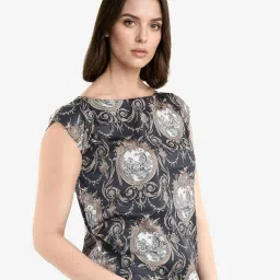 RAREISM Black Cotton Blend Printed Short Sleeves Top image 3
