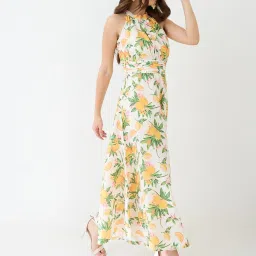 Globus White & Yellow Flare Fit Floral Print Jumpsuit image 3