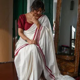 Suta White Cotton Plain Saree image 3