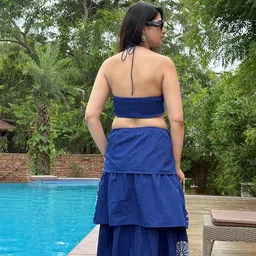 House of Sal Floral Embroidered Halter Neck Fit & Flare Midi Dress image 2