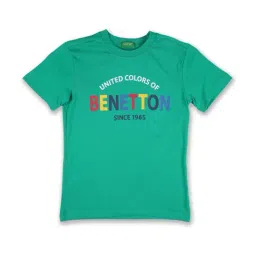 United Colors of Benetton Kids Green Cotton Logo Print T-Shirt-picture-32
