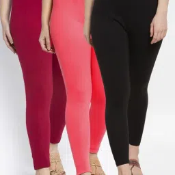 Gracit Black & Maroon Mid Rise Leggings - Pack Of 3-image-84
