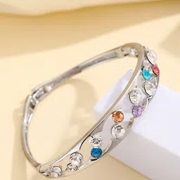 Shining Diva Fashion Silver-Plated Artificial Stones Studded Bangle-Style Bracelet-image-61