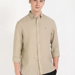 Tommy Hilfiger Men Button-Down Collar Solid Linen Casual Shirt-picture-35