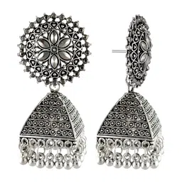 Kanha traders Silver Plated Artificial Stones Studded And Beaded Dome Shaped Jhumkas image 4