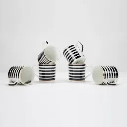 Golden Queens Black & White Ceramic Abstract Monochrome Stripes Tea Cups - Set of 6 (200 ml) image 3
