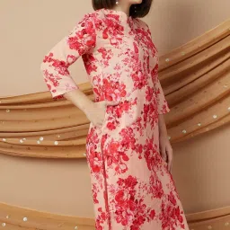 Melange By Lifestyle Peach Cotton Regular Fit Floral Print Kurtas image 3