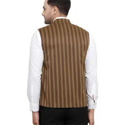 NEUDIS Brown Striped Nehru Jacket image 2