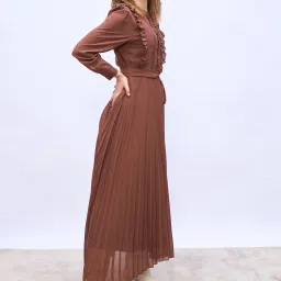 Styli Brown Solid A Line Dress image 3