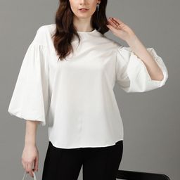 SHOWOFF Drop-Shoulder Puff Sleeves Round Neck Top-picture-20