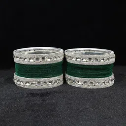 ZULKA Set OF 28 Metal Bangles Studded with Zircon Gemstone and Velvet Bangles-picture-24