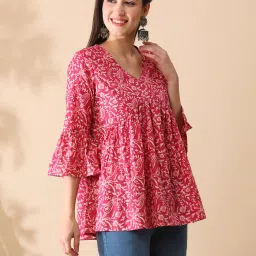 Globus Pink & White Cotton Floral Print Tunic image 3