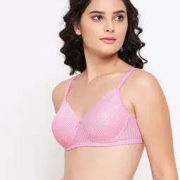 Clovia Pink Cotton Striped T-Shirt Bra image 3