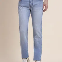 Greenfibre Light Blue Cotton Solid Straight Fit Jeans-picture-34