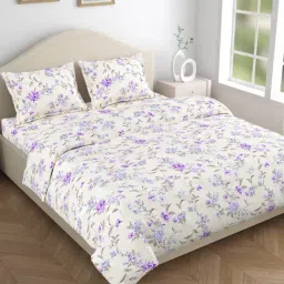 Haus & Kinder Nordic Haven Purple Microfiber Floral Double Bedsheet with 2 Pillow Cover-picture-10