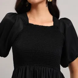 Raiyani Fashion Puff Sleeve Crepe A-Line Midi Dress image 4