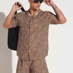 SHOWOFFFF Brown Cotton Relaxed Fit Striped Co-Ord Set image 4