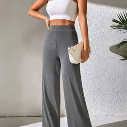 KERI PERRY Women Relaxed Flared High-Rise Non Iron Trousers image 2