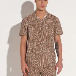 SHOWOFFFF Brown Cotton Relaxed Fit Striped Co-Ord Set-image-35